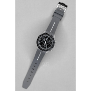 Omega Grey Rubber Strap 20Mm / Grey & White Stripe