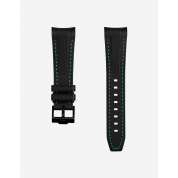 Swatch Long Strap Watch / Premium Black & Indian Green Stitches