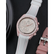 Pink Swatch Watch Strap 20Mm / White & Pink Stitches / Omega