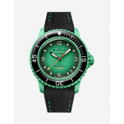 Swatch Long Strap Watch / Premium Black & Indian Green Stitches