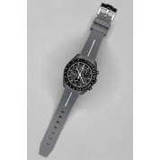 Omega Grey Rubber Strap 20Mm / Grey & White Stripe