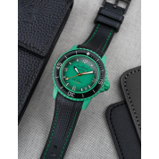 Green Swatch Watch Straps 22Mm / Black & Green Stitches / Blancpain