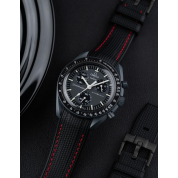 Omega Swatch Black Rubber Strap 20Mm / Black & Red Stitches